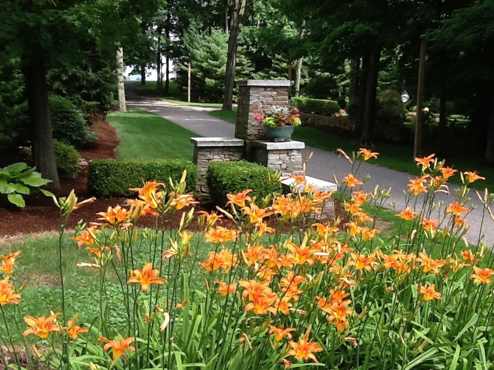 Stone pillars w granite caps
